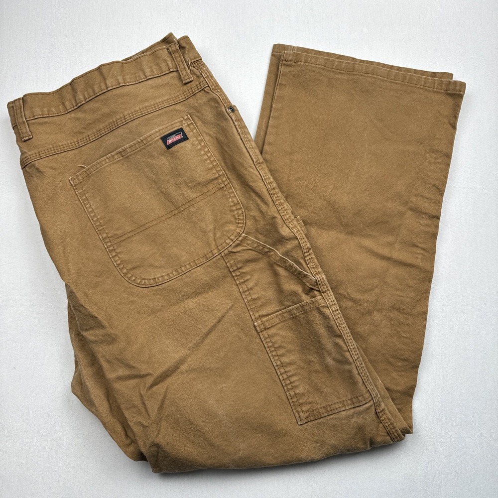 Dickies Mens Carpenter Work Pants Brown Canvas Denim Size 42x32‎ Baggy *READ*
